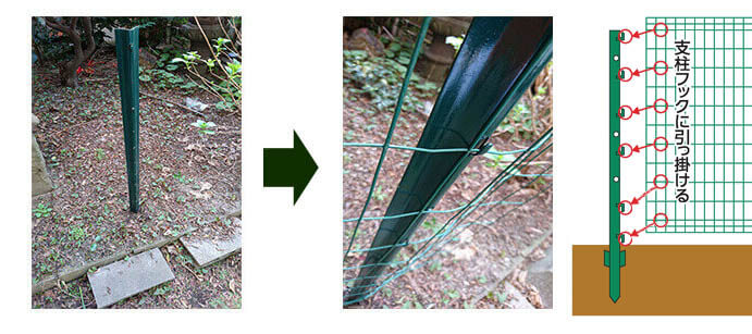 支柱に金網をかけるだけ