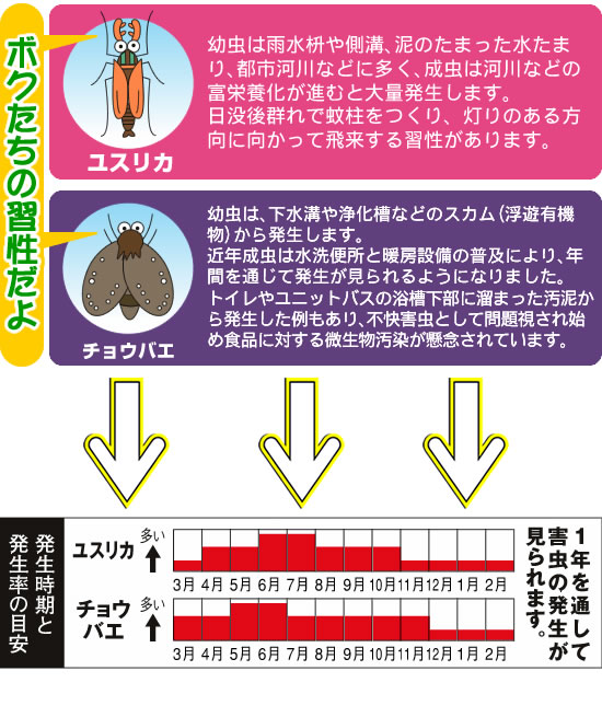 ユスリカ・チョウバエの発生時期